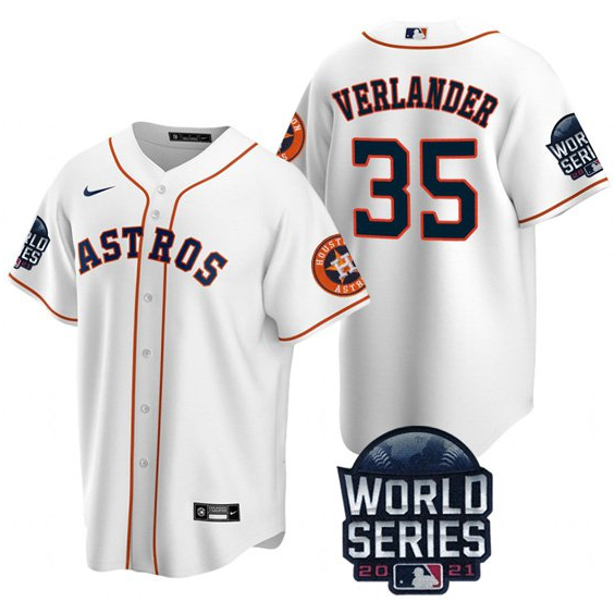 Men's Houston Astros #35 Justin Verlander 2021 White World Series Cool Base Stitched Baseball Jersey Men's Houston Astros #35 Justin Verlander 2021 White World Series Cool Base Stitched Baseball Jersey